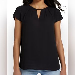 Express Black Chiffon Pleated Keyhole Cut-Out Top